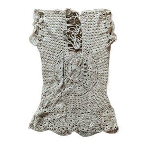 ARDEN B Vintage Tan Taupe Woven Crochet Top, size S